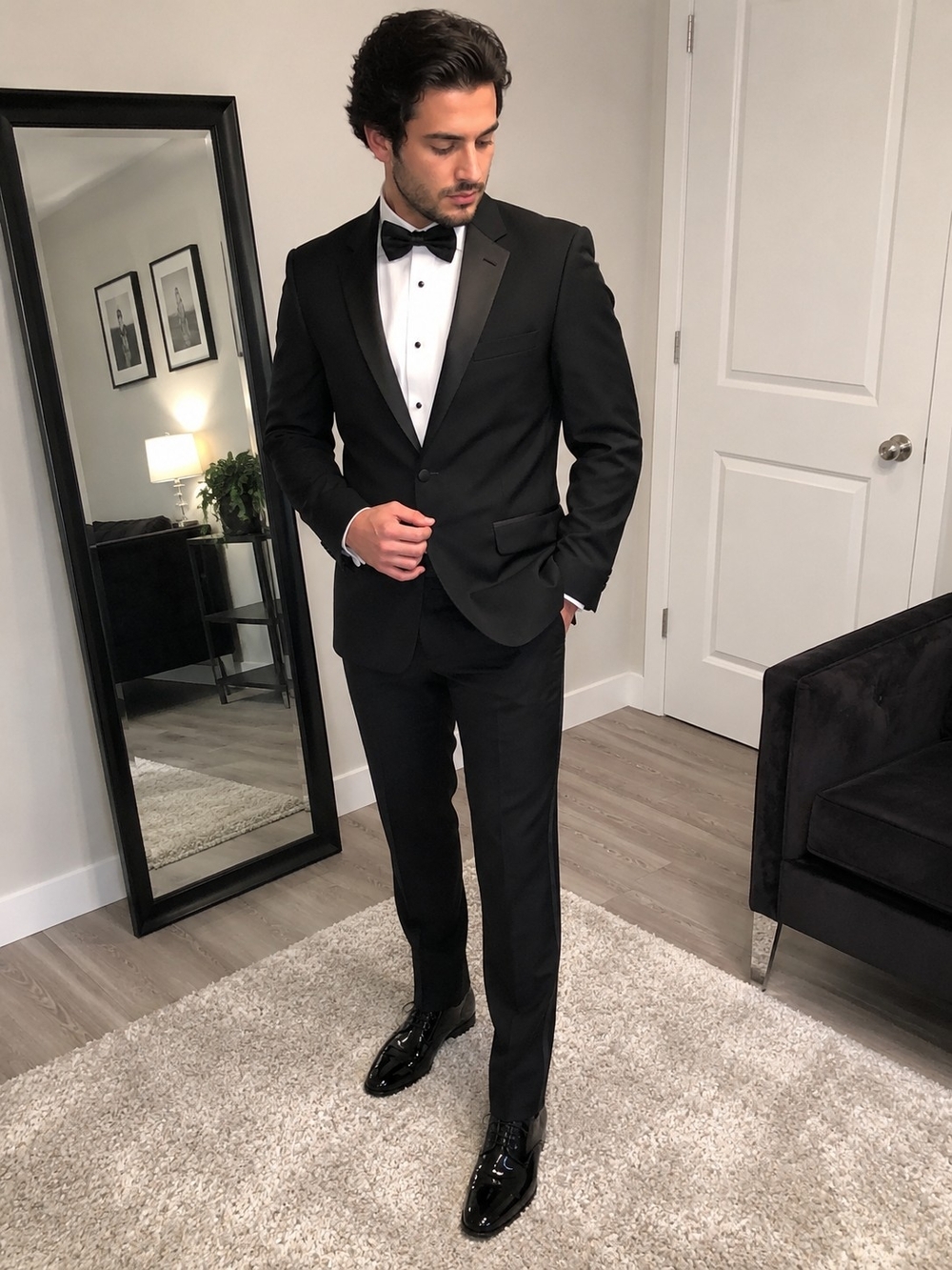 Luxury Savile Row Black Tuxedo Suit 38S / Pants 32S 100% Wool Satin Lapels